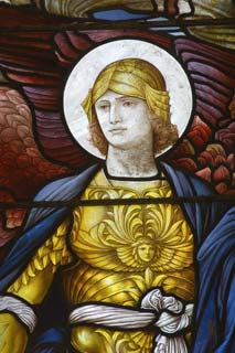 Warrior Angel, stained glass from Betws Bledrws.