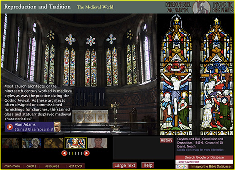 Screen from the DVD with views of windows in the Church of St David, Neath.