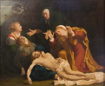 Mourning over the dead Christ, oil painting after Carracci..