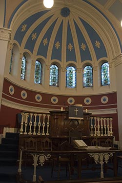Interior of the chapel showing the pulpit.
