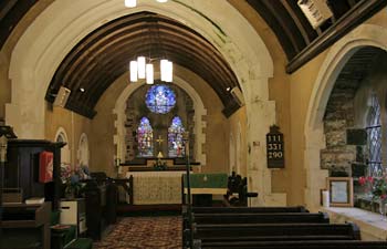 The window by Theodora Salusbury in its context at the east end of the church.